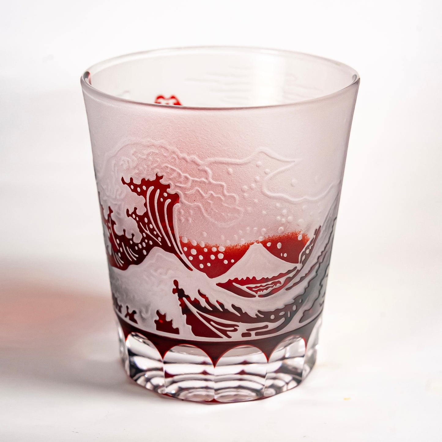 Hokusai “Thirty-Six Views of Mount Fuji” Kiriko Glass Red