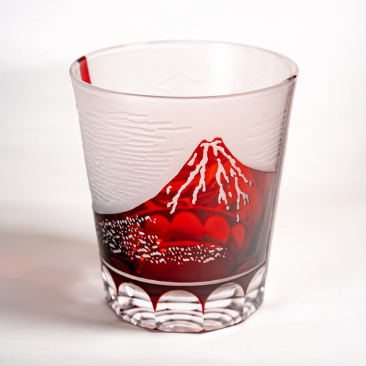 Hokusai “Thirty-Six Views of Mount Fuji” Kiriko Glass Red