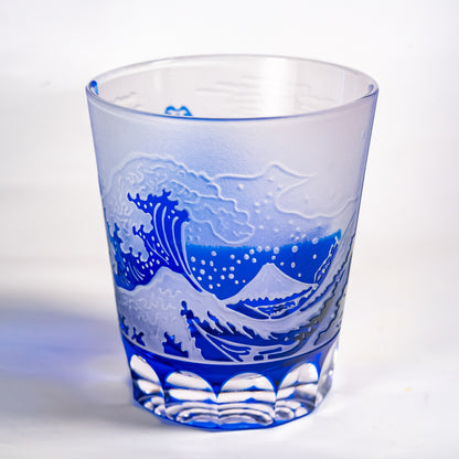 Hokusai “Thirty-Six Views of Mount Fuji” Kiriko Glass Blue