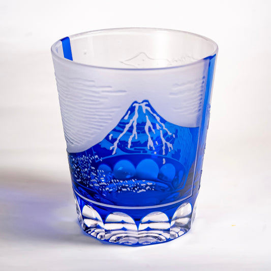 Hokusai “Thirty-Six Views of Mount Fuji” Kiriko Glass Blue