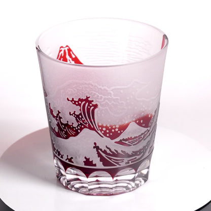 Hokusai “Thirty-Six Views of Mount Fuji” Kiriko Glass Red