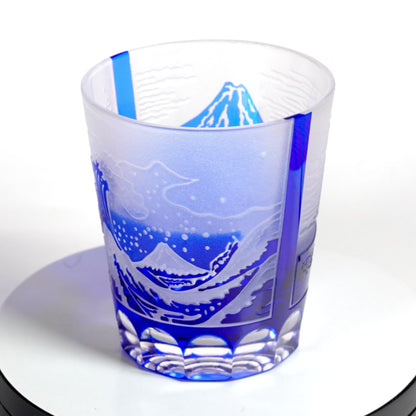 Hokusai “Thirty-Six Views of Mount Fuji” Kiriko Glass Blue